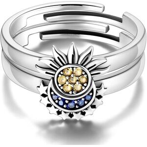 Elegant 925 Sterling Silver Adjustable Sun and Moon & Stars Ring. ☀️ ✨ 🌙